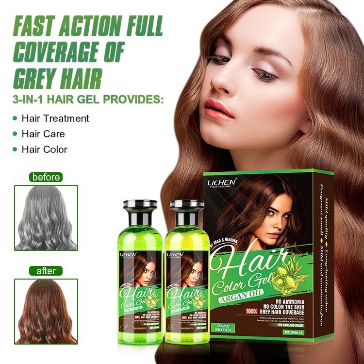 Lichen Hair Color Gel with Argan Oil 500 ML (Get 1 Free Hair Food Oil 200 ML)